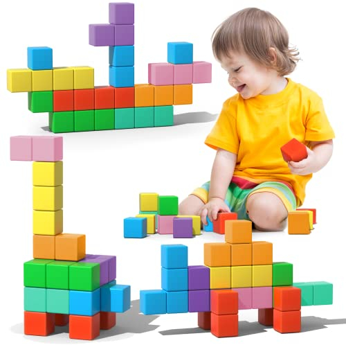 Asago Large Magnetic Blocks,56PCS 1.34in 3D Building Cubes for Kids Ages 3+