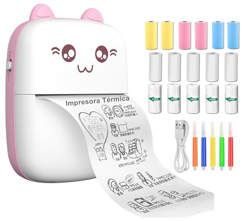 rayoner Tragbarer Mini-Thermodrucker für Handy, kompatibel mit iOS, Android, wiederaufladbar, Bluetooth, 16 Rollen Papier (Rosa)