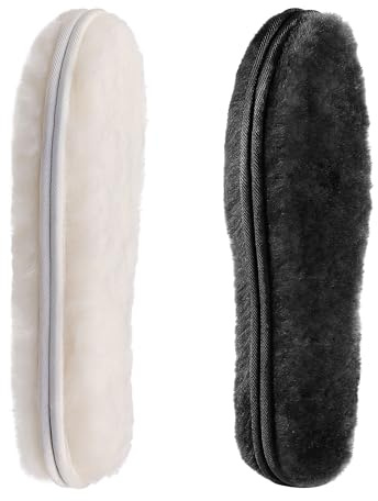 CCSOFTIME 2 Paia Solette in Vera Pelliccia di Agnello per Donna Uomo,Extra Spesse Calde Solette Pelo Montone per Invernali,Soletta per Stivali in Gomma,Suola Lana,Morbide Comfort,Neri Beige EU37