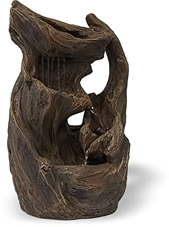 NATIV Zimmerbrunnen in Holz Optik | Tischbrunnen mit LED Beleuchtung| dekorativer Zierbrunnen mit Wasserfall | Dekobrunnen für Zuhause und Büro | Wasserbrunnen mit Kaskaden