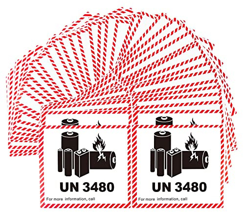 PACK4YA 50 x UN3480 Lithium Ion Battery Transport Caution Warning Labels 110x120 mm Hazard Adhesive Labels Stickers