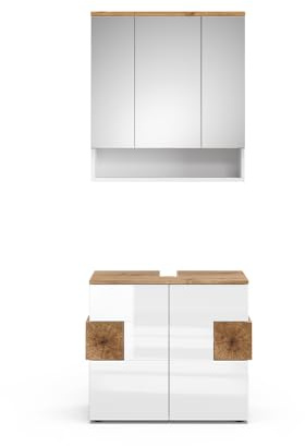 Vicco Badmöbel-Set Eden, Weiß Hochglanz, 73 cm, besteht aus Badspiegel und Waschbeckenunterschrank