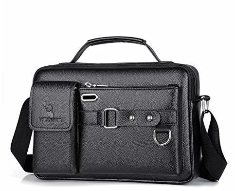 FANDARE Rétro Mallettes Homme PU Cuir Sac à Bandoulière Affaire Sac à Main Sacoche 10.5 Pouces Sac Cabas Sac de Cours Sacs à Main portés épaule pour Collège Cours Travail Affaires Voyage Noir