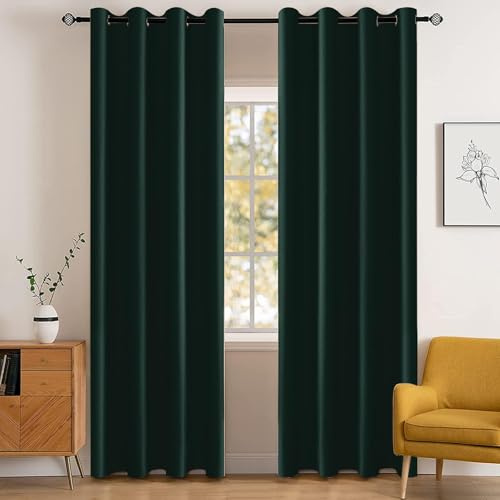 YSTELLAA Gardinen Vorhänge 2er Set, 140×225 cm, Grün | Verdunklungsvorhänge Mit Ösen, Thermovorhang Blickdicht Wohnzimmer, Schallschutz Vorhang Schlafzimmer, Outdoor Vorhang