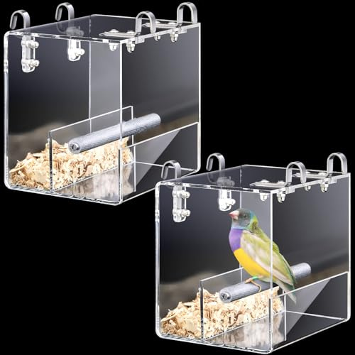 Ziliny 2 Pieces No Mess Bird Feeder for Cage Automatic Acrylic Bird Feeder Seed Food Catcher for Parakeet Canary Cockatiel Parrot Finch Canary 5.1 x 5.1 x 4.3 Inches