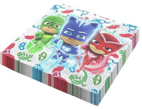 Party Factory `PJ Masks´ 20 Papier Servietten, 33x33cm, bunt, 3-lagig, Einwegservietten für Kindergeburtstag oder Mottoparty