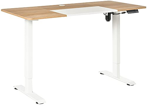 Vinsetto Escritorio de Pie Soporte de Escritorio con Altura Ajustable y 4 Teclas de Memoria para Oficina Hogar 140x70x72-116 cm Blanco y Natural