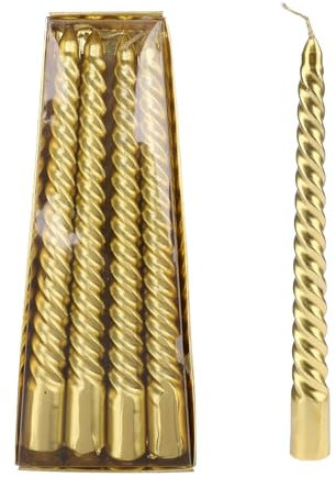 Bolosa 4 Stück Spiralkerzen Gold, Spitzkerzen, Lange Kerzen Gold, Aesthetic, Dinner Gedreht