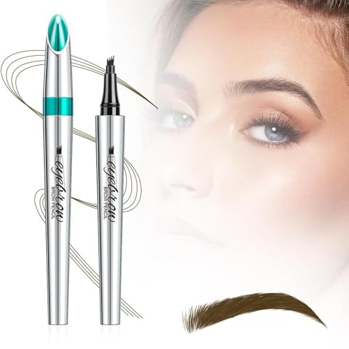 Augenbrauenstift Wasserfest, 3D Microblading Augenbrauenstift Eye Brow Pencil mit 4 Gabelspitze Applikator, Dunkelbraun Eyebrow Pencil Erzeugt Mühelos Natürlich Aussehende Brauen (Dunkelbraun)