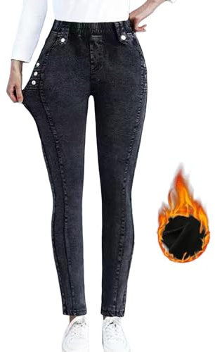 Cexiakong Jean d'hiver doublé en polaire pour femme - Taille haute - Jean thermique - Coupe ajustée - Doublure chaude - Pantalon en jean pour femme - Jeggings - Pantalon de loisirs élastique, gris, XL