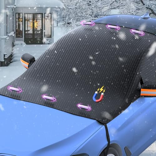 Frontscheibenabdeckung Winter, Windschutzscheibenabdeckung Auto mit 6 Magneten Fixierung, Magnetische Frontscheibenabdeckung Auto Abdeckung Winter für Gegen, Schnee, EIS, Frost, Staub, UV-Schutz