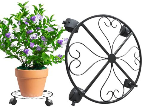 DAWCBVJQ Carrito con ruedas para plantas, soporte para flores enrollable de metal, resistente con ruedas de bloqueo, para terraza, jardín, parterres y carros para interior y exterior