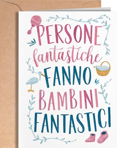 Greeting Cards for Everyone Biglietto di Auguri per Nascita - Biglietto Nascita Bimba, Bimbo - Auguri Battesimo Bambino, Bambina - Regalo Bigliettino per Baby Shower, Boy, Girl, Neutro - EU 131