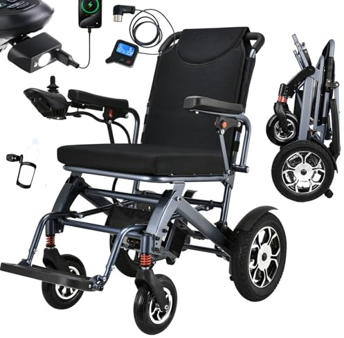WEYRAL Sedie a rotelle elettriche leggere, con controllo posteriore, sedia a rotelle elettrica, pieghevole, leggera, motore di picco da 500 W, sedia a rotelle elettrica all-terrain, portata 120 kg