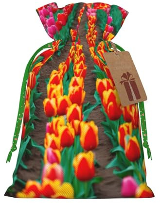 Bolsas de regalo con cordón de Navidad con estampado de tulipanes coloridos, saco festivo de Navidad, fiesta de cumpleaños, embalaje de regalo