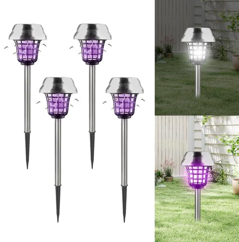 2/4 lampade solari per zanzare per esterni, grande insetticida con luce UV, impermeabile IP65, per giardino, terrazza, cortile, trappola elettrica contro zanzare, tarme, mosche, insetti (4)