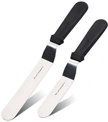 PUCKWAY Angled Icing Spatula, Stainless Steel Offset Spatula, Cake Spatula Set of 2 Black 6, 8 inch Blade