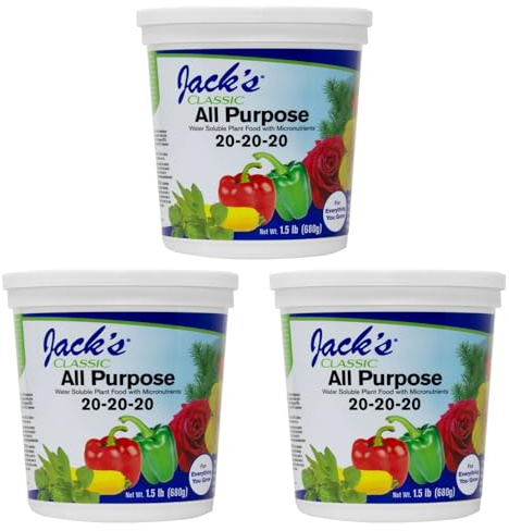 Jack's Classic 20-20-20 All Purpose Water-Soluble Fertilizer with Micronutrients to Provide General Growth on All Plants, 1.5lbs, 3 Pack