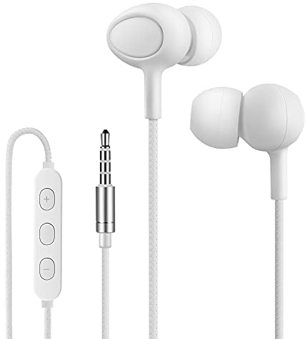 Yiwiso Auriculares para Dormir, Auriculares In Ear con Cable y Micrófono y Control de Volumen, Cómodos Auriculares con Cable para Dormir, Diseño Pequeño y Ligero, Blanco