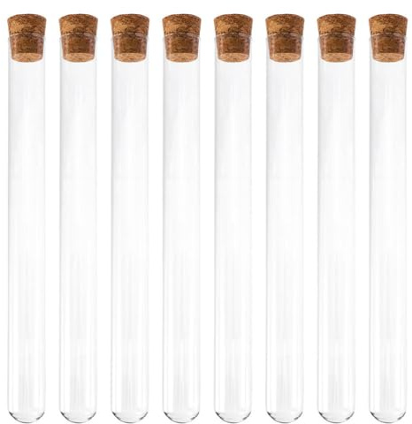 Operitacx 8 Pièces Tubes À Essai En Verre 20 Cm Avec Bouchons En Liège Tubes À Fond Rond Pour Stockage Liquide Et Expériences De Laboratoire Kit Pour Usage Scientifique Et Éducatif
