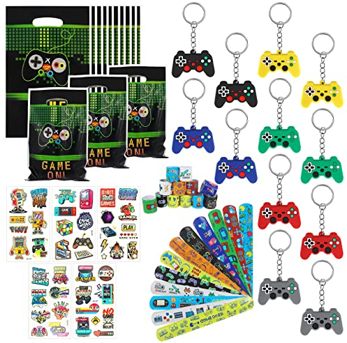Bomtop 41 Pièces Jeu Vidéo Fournitures de Fête Enfants, Pinata Cadeau jeux anniversaire porte-clés bracelet tatouage lumineux sac de bonbons garçon