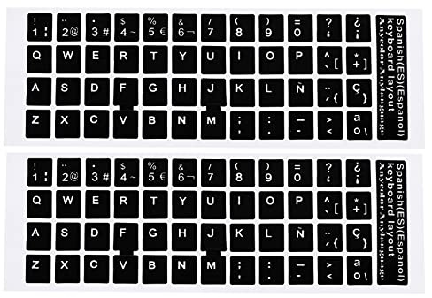 PATIKIL Español Teclado Pegatinas, 2 Paquete Universal Teclado Reemplazo Cubierta Lisa para Portátil Computadora, Negro Fondo Blanco Letras