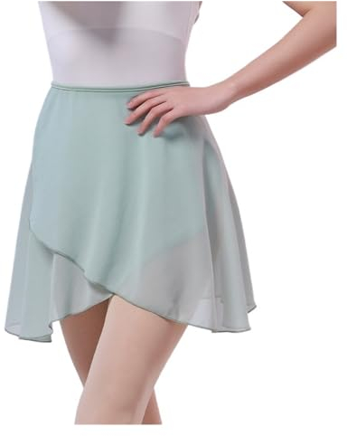 DUNSBY Wickelrock, Ballettrock, Ballettrock für Erwachsene, Chiffon, Tanzrock für Damen, langer Wickelrock, Ballett-, Skate-Rock, verstellbare Schnallen, Ballerina-Tanzkleidung, grün, Einheitsgröße