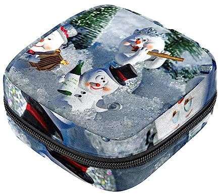 Sanitary Napkin Storage Bag, Feminine Product Pouches Portable Period Kit Bag for Girls Women Ladies Xmas Winter Snow Snowmen Cute