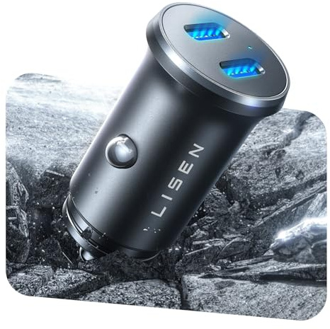 LISEN 90W USB C Car Charger USB C Fast Charge, 45W PD&QC 3.0 Fast Car Charger for Samsung S26 S25,Cigarette Lighter USB Charger Adapter for iPhone 17 16 15 Pro Max[Metal&Mini]Auto Replacement Sockets