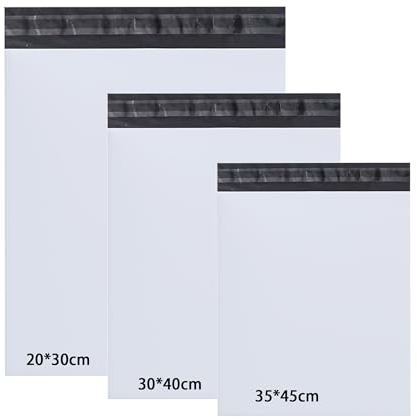 Rshuhx Versandbeutel Plastik Versandtaschen 20cm*30cm/ 30cm*40cm/ 35cm*45cm Versandtüten für Kleidung Kleine Schuhbox Hemd und Pullover Selbstklebend und Blickdicht (3 Tailles Mixed 30pcs Weiß)