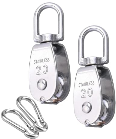 2 Pezzi Singolo Puleggia, Carrucola, Puleggia Palestra Inox 304, Puleggia per Corde Capacità di Carico 75 kg, Singola Blocco Carrucole, Palestra Blocco Puleggia, per Funi Di martinetti, Navi, Yacht