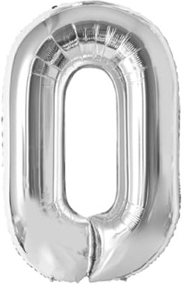Palloncino Wooparty Numero 0 in Polietilene da 35 cm di altezza Colore Argento Metal Confezione da 1 pezzo, Gonfiabile ad aria, cannuccia inclusa