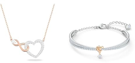 Swarovski Collana Infinity, Infinito e cuore, Bianco, Mix di placcature & Bracciale rigido Lifelong Heart, Cuore, Bianco, Mix di finiture