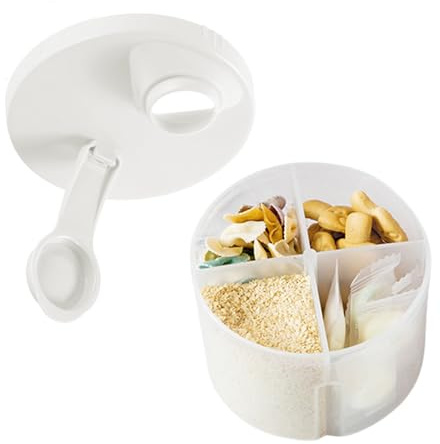 Milchpulver Portionierer, Milchpulverbehälter mit 4 Fächern, Auslaufsicher Rotierender Formelspender und Snack Aufbewahrungsbehälter, Tragbare Milchkasten, für Reisen, Füttern unterwegs