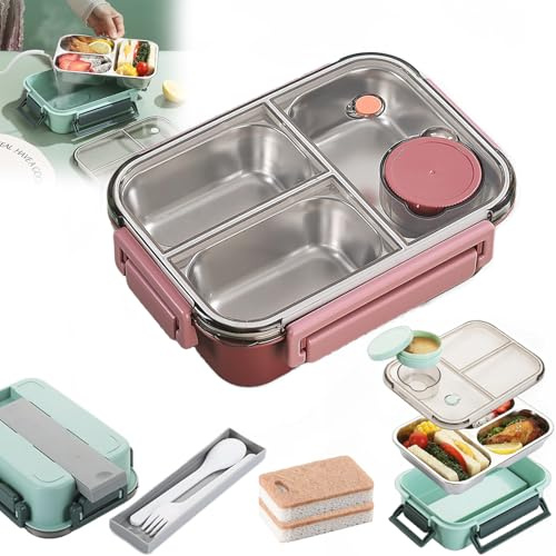 NNBWLMAEE Escentio Contenitore per il pranzo, Scatola Bento riscaldabile per adulti con barattoli per salse integrati, Scatola Bento portatile da 850ml per adulti a prova di perdite con posate per