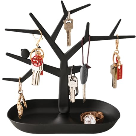 OULIGET Tabletop Key Holder Stand Tree Key Rack,Stand Jewelry Display Necklace Ring Earring Holder Rack,Jewelry Organizer Tray Home Decor for Home Entryway