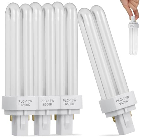 Alipis Alipis Pack of 5 G24d-3 Bulbs PLC 13W Tube, Cool White Light 6500K, E27 Fluorescent 2 Pin, Double Turn 2U Tube, High Efficiency Low Consumption Fluorescent Lamp, Suitable for Kitchen, Bedroom