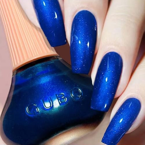 Blue Nail Polish - Dark Blue Glitter Nail Polish - Pearlescent Shimmer Klein Blue Nail Vamish Reflective Shine - Air Dry Long Lasting Nail Art Smooth Texture Gifts for Women Girls