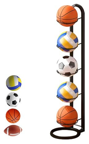 XPJBKC Support Ballon Foot, 5 Niveaux Verticale Support Ballon Basket, Porte Ballon Basket Amovible, Organiseur de Basket-Ball, Support de Rangement pour Ballon Rangement Matériel (Noir)