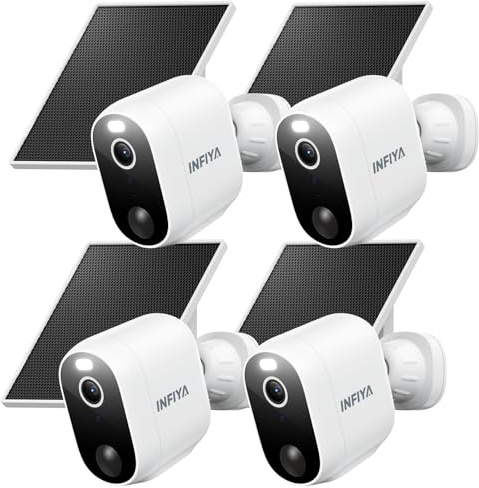 INFIYA Security Cameras Wireless Outdoor-Solar&Battery Powered 2K 2.4G Cameras for Home Security, Instant Alert, AI Human Detection, Color Night Vision, 2-Way Talk, SD Storage, Work with Alexa, Z1 4P