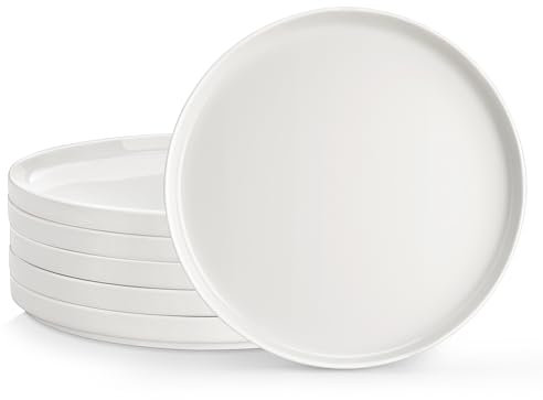 MALACASA Lot de 6 Assiettes Plates en Porcelaine, 26cm Grande Blanche Lot Assiette Service de Table pour Salade, Pâtes, Dessert, Steak, Fruits - Série LEAH