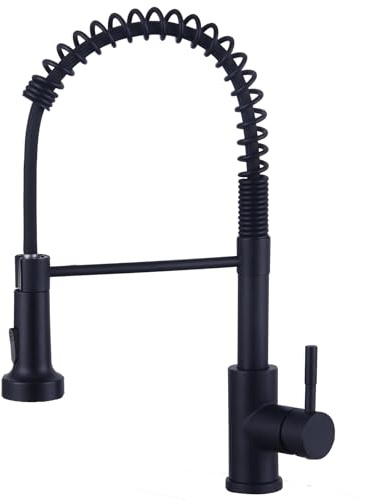 HOTTIST Sink Mixer Tap, Spring Kitchen Taps with Pull Down Sprayer, Commercial Kitchen Faucet Single Handle Lever, High Arc Swivel 360° 2 Spray Mode Mixer Tap (Black)