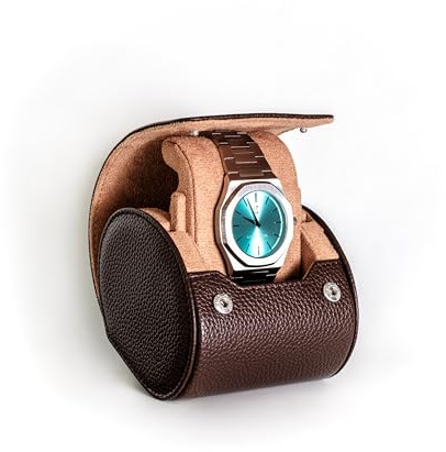 TIMESHELTER Étui montre Cuir de voyage et de rangement pour 1 montre Marron - Rangement bijoux - Boite montre/boite a bijoux pour montre - coffret cadeau homme