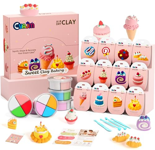 Cake Themed Air Dry Clay Kit for Kids - 12 Boxes Ultra Light Model Magic Clay, Soft DIY Modeling Clay with Sculpting Tools & Tutorials, Arts and Crafts Gift for Girls and Boys