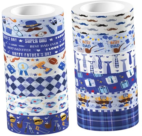 ARTIBETTER 12 rouleaux Washi Tape Transparent Adhésif Décoratif pour Scrapbooking DIY Fête des Pères Ruban Autocollant Créatif pour Journal Intime et Artisanat