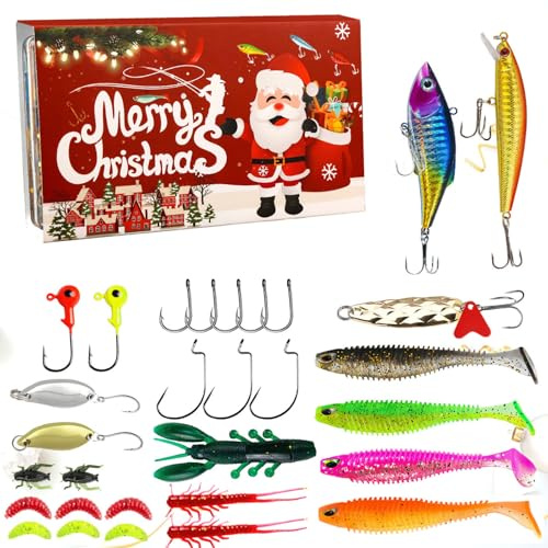 Fishing Advent Calendar 2025, Lures Advent Calendar 2025, 24 Days Christmas Countdown Xmas Surprise Gift for Dads and Fishing Lovers