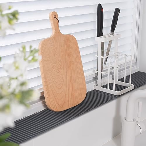 HDYZJQ Narrow Window Sill Mat Quick Drying, Washable Waterproof Bay Window Pad/Windowsill Roll, for Bedroom Kitchen Tea Room Bathroom Breakfast Nook(Gray,60x12cm (24x4.7))