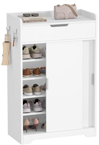 Hzuaneri Meuble à Chaussures à Porte Coulissante 5 Niveaux, 12-15 Paires