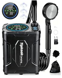 Tragbare Campingdusche mit 13000mAh EXTRA-LANGZEIT Akku, Mobile Outdoor Dusche mit Pumpe, Pausenfunktion & Temperaturanzeige für Mehrtägiges Camping, Mehrfache Tierwäsche & Langfristige Autowäsche