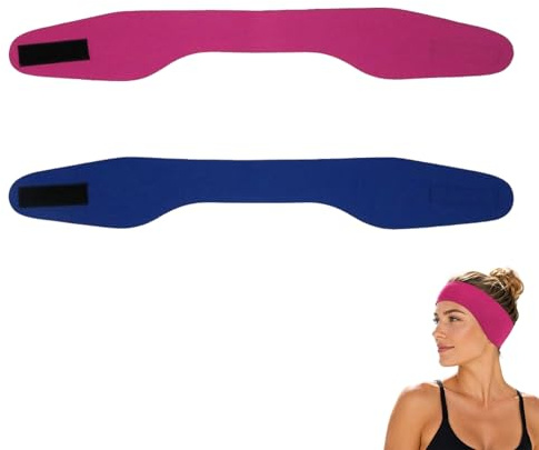 DCYQAIN 2 PCS Swimming Ear Band, Adjustable Swim Headband for Adults, Earplugs Protection Cover for Swimming & Water Sports (Pink, Blue)